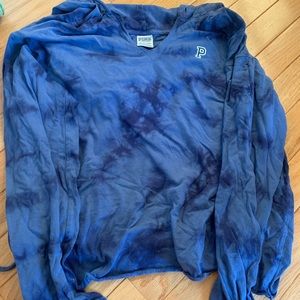 blue tie dye long sleeve with hood